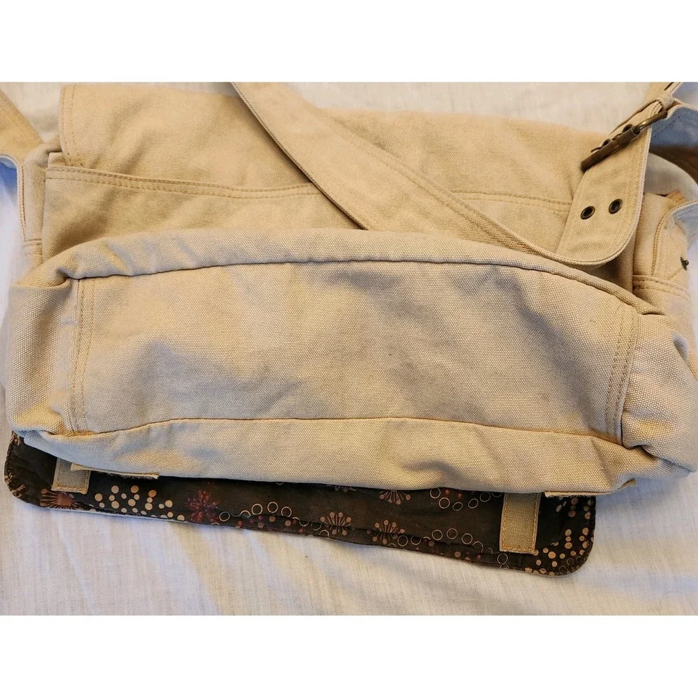 Vtg Y2K LEVI STRAUSS Khaki Beige Canvas Corduroy Messenger Book Bag Satchel